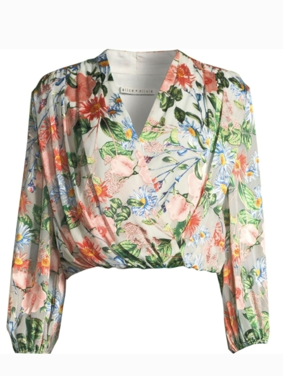 Alice + Olivia Tops - Alice + Olivia Trista Silk Blend Cross Front Blouson Top Floral Print Sz.M